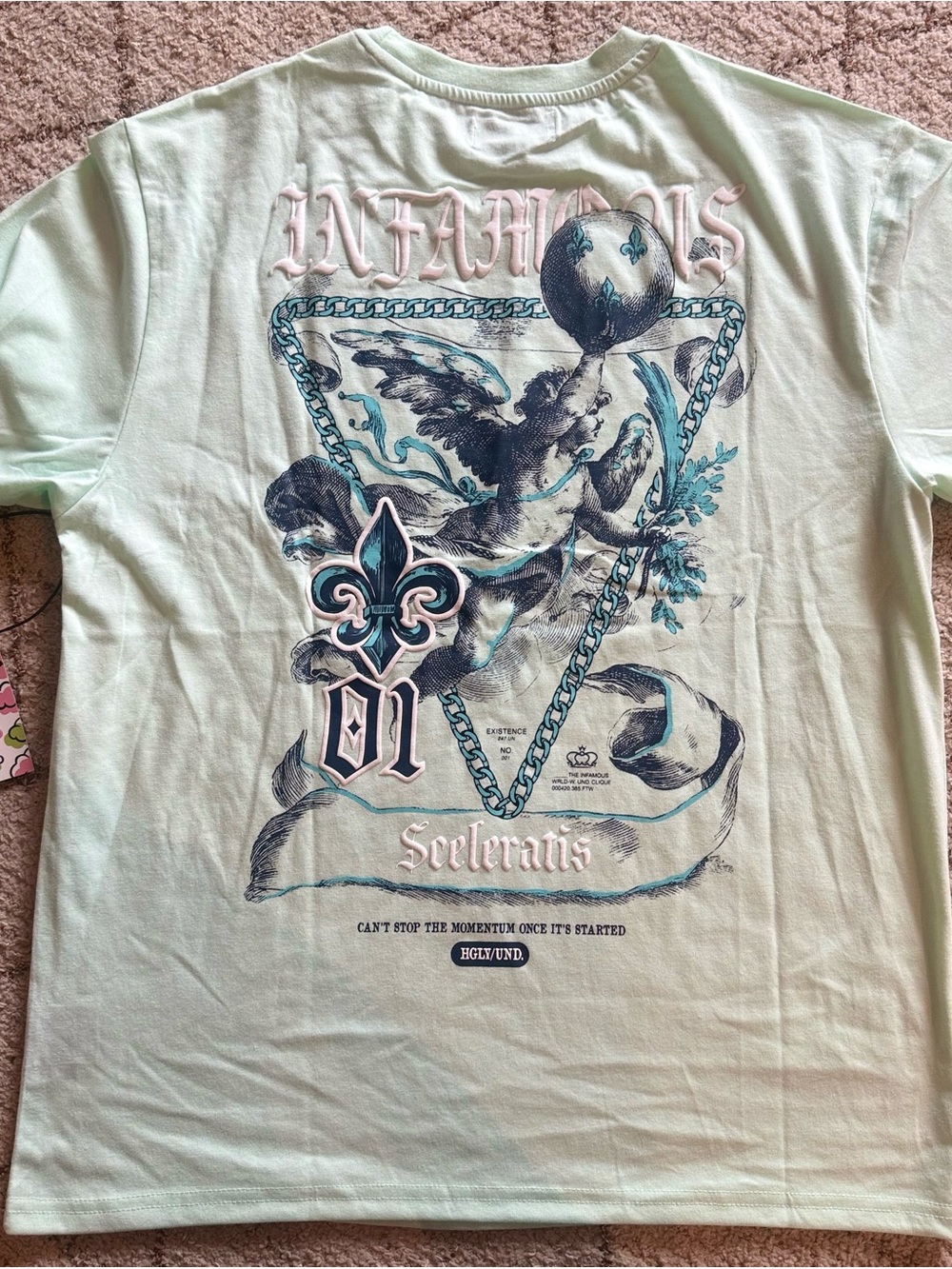 Highly UNDRTD Infamous Sceleratis Graphic T-Shirt Mint Men’s Small NWT